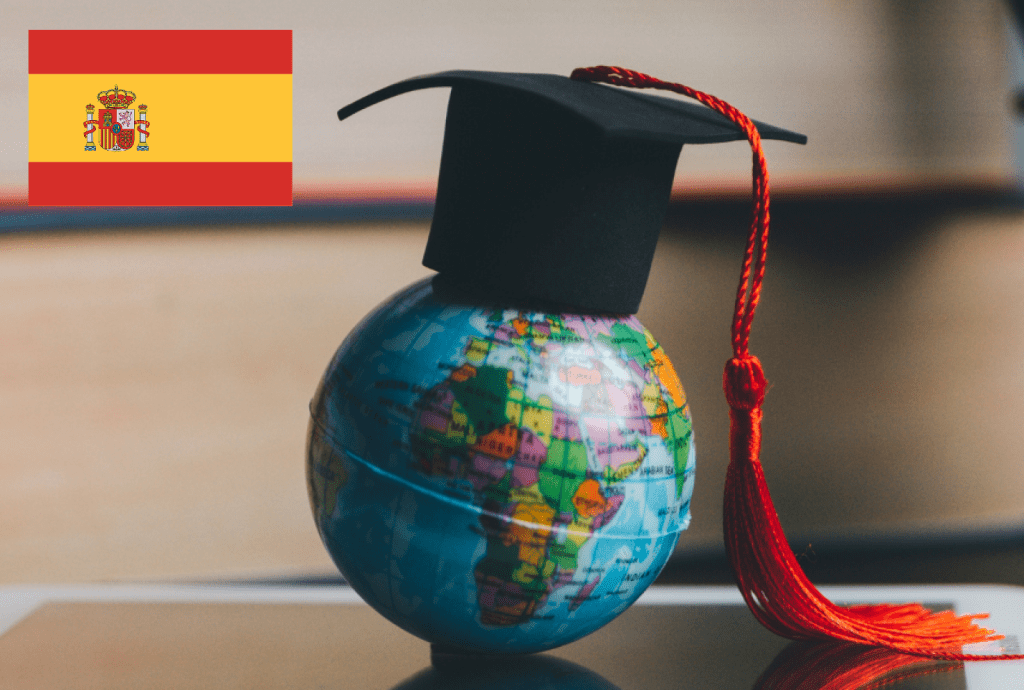 Globo terráqueo con un chacó y la bandera de España.